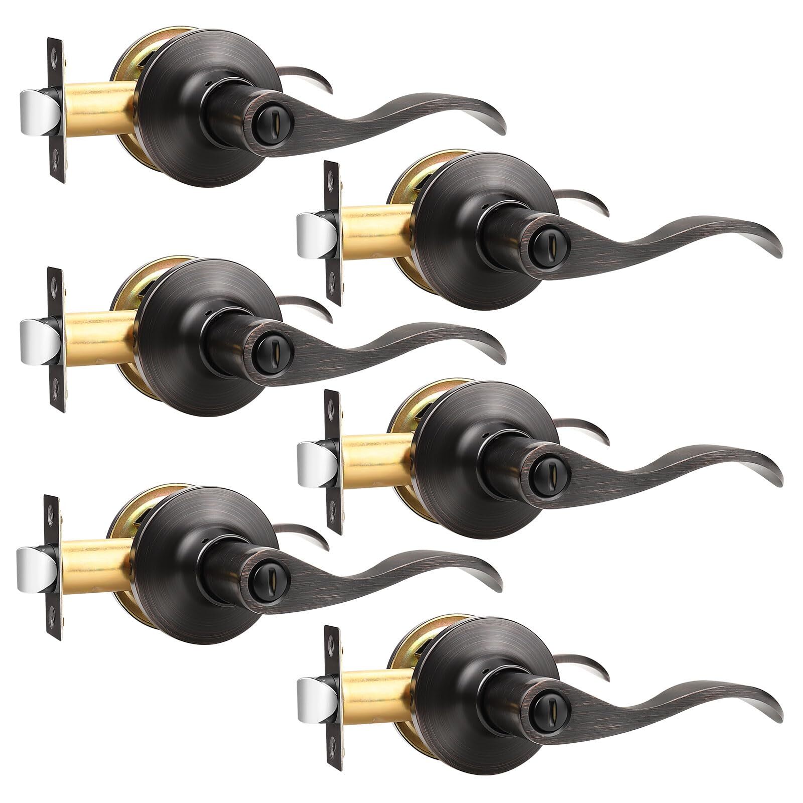 6-Pack Oil Rubbed Bronze Privacy Lever Door Handles for Interiors-image
