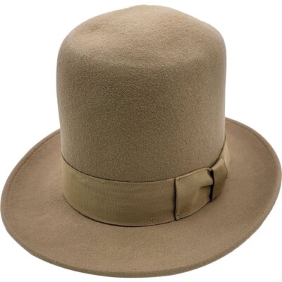 Übergroßer camelbrauner großer Hut - handgefertigt - 100% Wolle - Band - verstellbarer Riemen