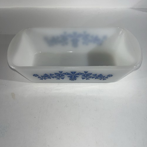 Glasbake Milchglas Laibform Schale J-522 blau Pinwheel Muster Ofengeschirr - Bild 2 von 5
