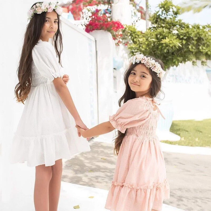 Short Sleeve Dots Baby Girl Dresses Viscose Summer New Fashion
