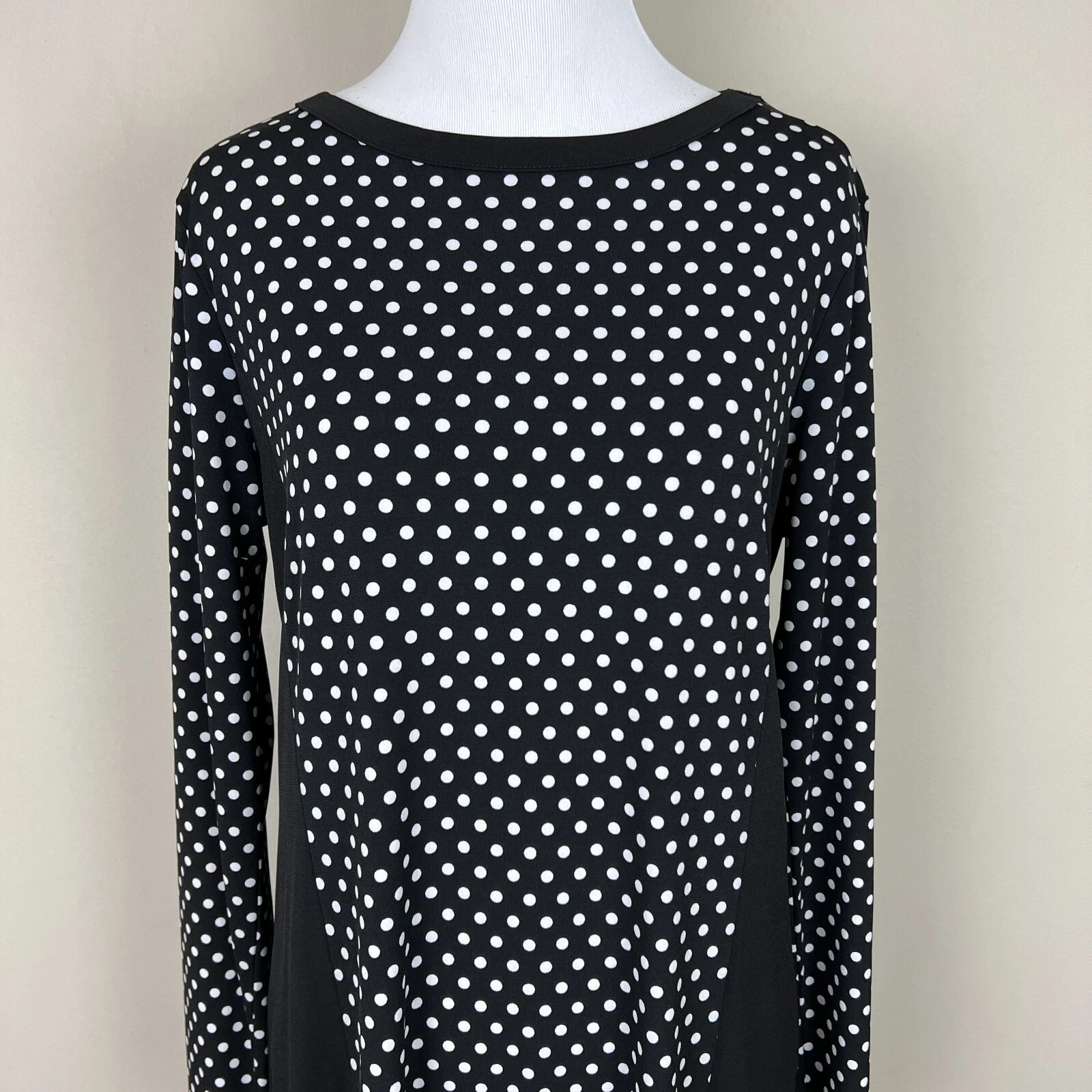 Abito Michael Kors donna medio nero bianco a pois manica lunga cambio M nuovo