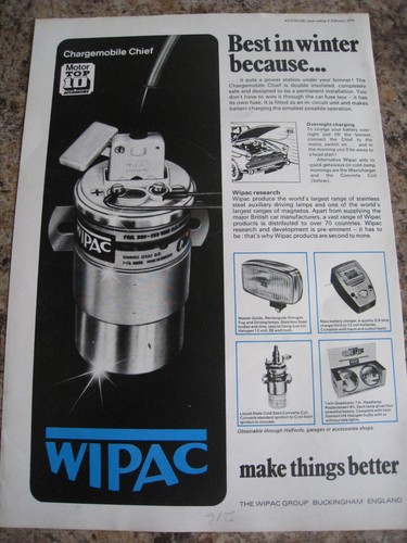 WIPAC CHARGEMOBILE CHIEF POWER STATION UNDER YOUR MOTORHAUBE 1975 WERBUNG A4 AKTE 25