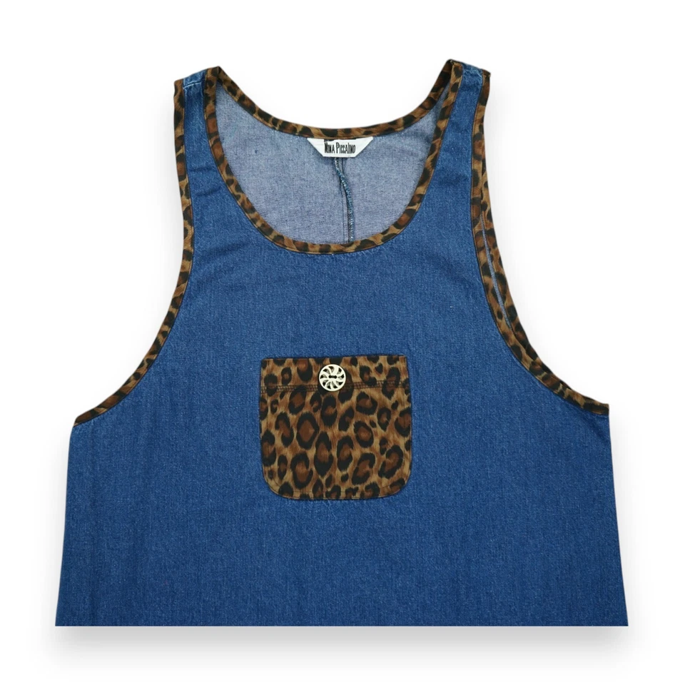 Vintage Nina Piccalino Denim Dress Womens Blue Jean Maxi Animal Print - Image 3 of 4