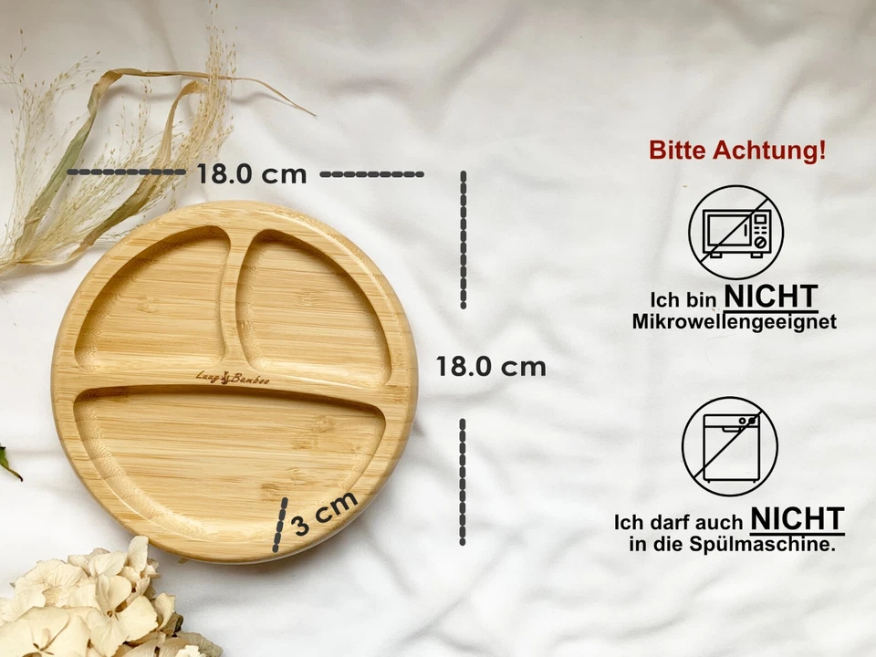 Bambus Babyteller; Kindergeschirr mit Saugnapf, Besteck:  Gelb - Bild 2 von 3