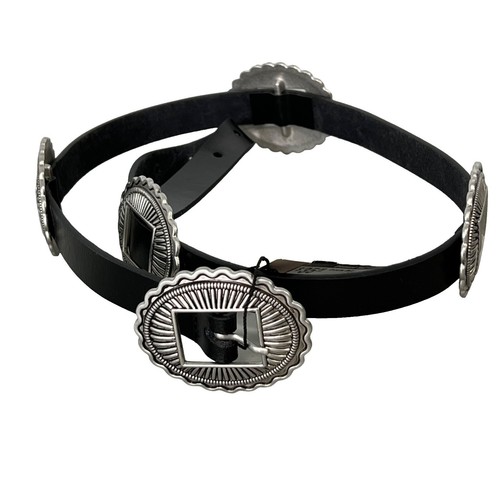 VTG Black Leather Concho Silver Medallion Bars Belt  Made In Argentina SZ S/M 34 Vintage | Accessories | Vtg Black Leather Concho Silver  main image 4