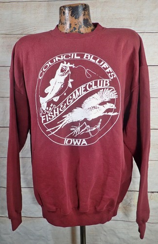 Council Bluffs Iowa Fish & Game Club Vintage Heavy Sweatshirt Mens XL Pluma USA