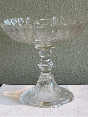 Antique Shell and Tassel Glass Compote Bowl George Duncan 7'' EAPG 1881 Clear