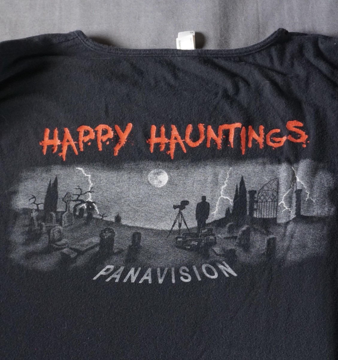 Panavision Shirt Womens XL Black Long Sleeve Film Halloween Happy Hauntings