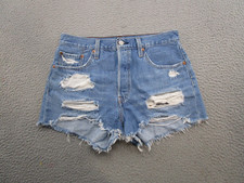 Levi's 501 Button Fly Distressed Blue Denim Jean Shorts Size 29 Cut Off
