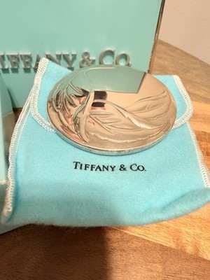Tiffany & Co. Leaf Compact Mirror Silver Plate w/ Pouch Vintage Makeup Mirror