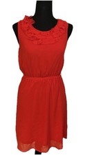 Forever 21 Petite Small Red Sheer Short Sleeve Ruched Waist Ruffled Neckline