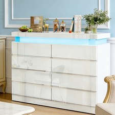 8 Drawers High Gloss Drawer Cabinet White Storage Bedroom Furniture  LED Lights