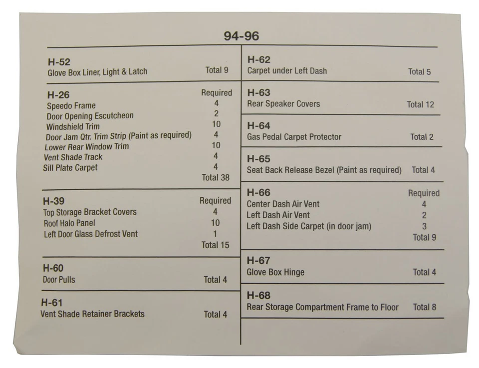 1994-1996 Chevrolet Corvette C4 Interior Screw Set Kit 114 Pieces New - Image 2 of 3