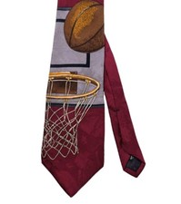 VINTAGE 90s Necktie Silk Made In USA Novelty Basketball Sports Albert Nipon