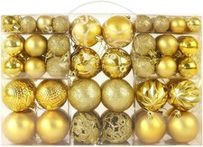 TRIXES 100PCS Gold Christmas Baubles Set - Shatterproof Ornaments