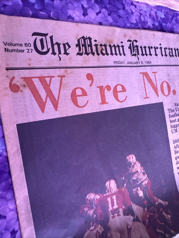 Miami Hurricanes We’re No. 1 periódico escolar original 6 de enero de 1984 Foto 3 de 4