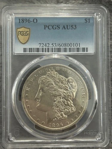 1896-O MORGAN SILVER DOLLAR, PCGS AU-53 with nice luster. Looks AU-55+