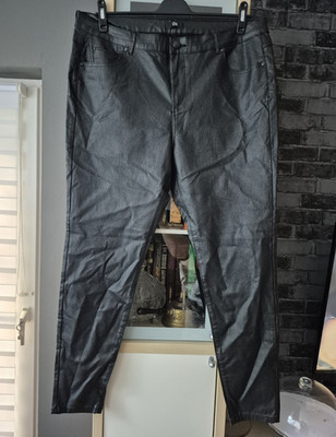 C&A Damen Kunstleder-Jeggings Hose schwarz Gr. 48 gerades Bein Stretch Taschen