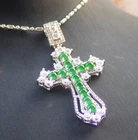 Video Certified Silver 925 Green A Jade jadeite Pendant Jesus Cross 125429 TS