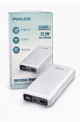 PHILCO 20000mAh Power Bank USB-C PD 22.5W Fast Charging LED Display White
