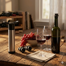 Image of Wine Saver Pump with 4 Vacuum Bottle Stoppers Stainless Steel Convenient Use