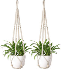 Mkono Macrame Plant Hanger Indoor Hanging Planter Basket with Wood Beads Decorat
