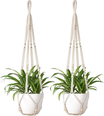 Mkono Macrame Plant Hanger Indoor Hanging Planter Basket with Wood Beads Decorat