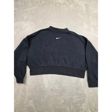 Nike Sweatshirt Womens S Black Oversized Cropped Center Swoosh Fleece Stained