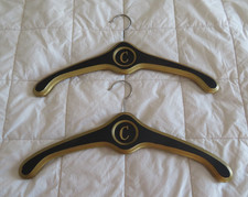 Pair MCM Hollywood Regency Wood Clothes Hangers Black Gold W Germany Letter C