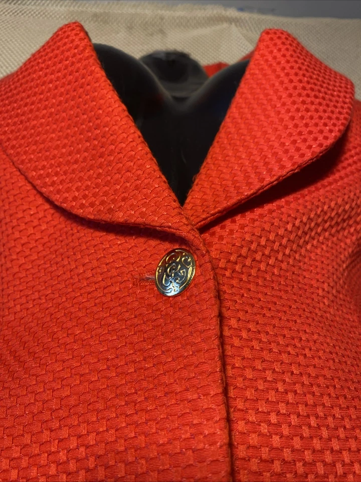 Chaqueta Blazer Bob Mackie Studio Mujer 14 Rojo Texturizado Botón Forrado Carrera Foto 4 de 4