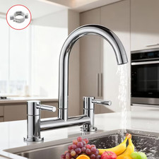 Kitchen Mixer Taps 2 Hole Bridge Mixer Tap Kitchen Sink Chrome Dual Lever 11.61