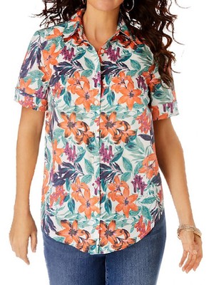 Big-Size Kurzarm Tunika Bluse Flower Roamans Gr. US 20 ~ EU 48
