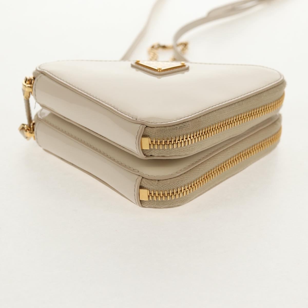 PRADA Triangle Mini Pouch Enamel 2way Ivory Gold 1NR015 Auth 147726M thumbnail 5