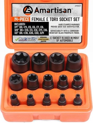 Female E-Torx Star Socket Set 14 Pc 1/4 3/8 1/2 Drive E24