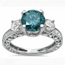 2Ct Round Cut Lab-Created Blue Diamond Engagement Ring 14k White Gold Plated
