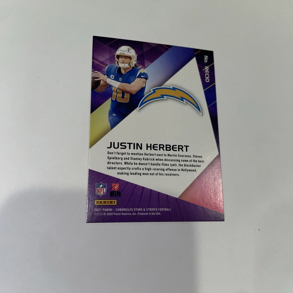 Justin Herbert 2021 Panini Chronicles Recon Card Orange #10 #/49 - Image 2 of 2