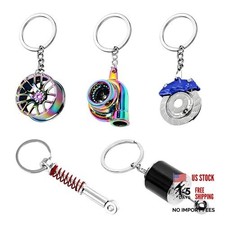 5 PCS Car Parts Model Key Chain, Creative Turbo Wheel Rim Keyring Blue  black
