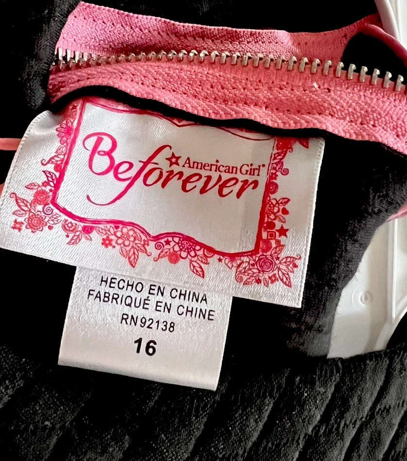 Vestido American Girl Talla 16 Beforever Negro Rosa Maryellen Caniche Falda Acolchada Foto 3 de 3
