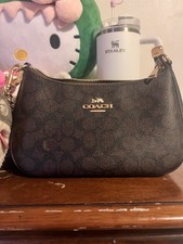 Coach Teri Shoulder Bag Signature Logo Gold Hardware Detachable Strap