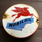 VINTAGE 6” MOBILOIL PEGASUS PORCELAIN PUMP PLATE METAL SIGN