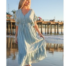 Very j boho floral eyelit medium Dress blue new with tags cottagecore