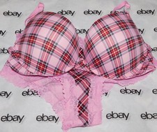 NEW Victoria's Secret Pink Super Push-Up Bra Plaid 38C  Cheeky Set Large L VS