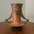 Roseville Art Pottery Floral Vase 34-8 Orange Brown Ceramic Decorative