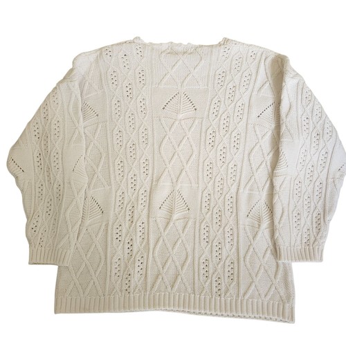 Maglione donna vintage maglia cavo cotone taglia M anni 90 bianco cottage luce accademia - Foto 2 di 5