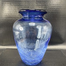 Hand Blown Blue Crackle Glass Vase Vessel Hand Made Glass Vase Studio Art Glass
