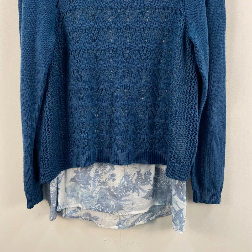 Apt. 9 suéter grande para mujer tejido elástico tejido azul forrado floral 11630 Foto 2 de 4