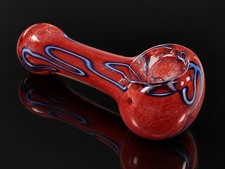 Mini Glass Tobacco Pipe Red Blue Swirl Compact Pocket Hand Pipe 2 in