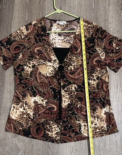 Claudia Richard Blouse Top V-Neck Lined Women’s Size 2X Brown Paisley - Afbeelding 11 van 16