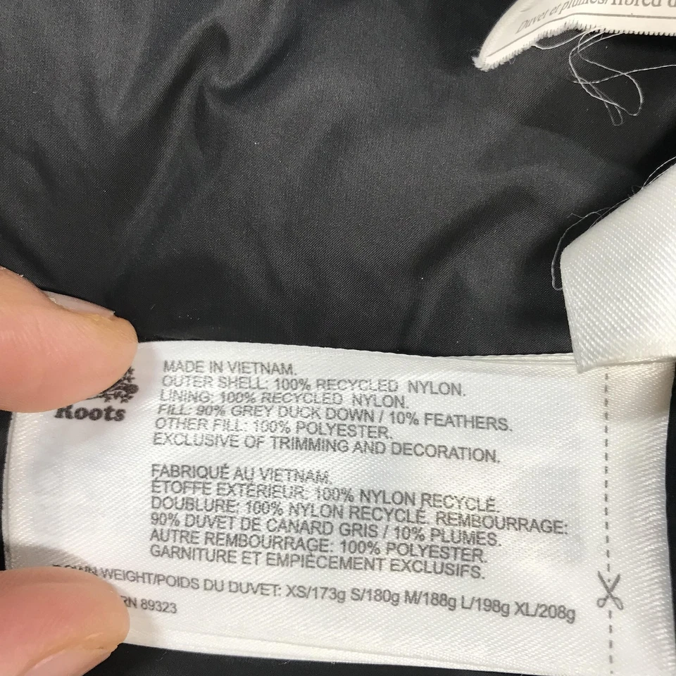 Abrigo Roots para mujer grande negro largo con capucha acolchado parka cremallera completa 90/10 plumón Foto 4 de 4