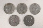 Lot of 5 Franklin Half Dollars 1948 P, 1951 S, 1958 D, 1962 D, 1963 D 90% Silver